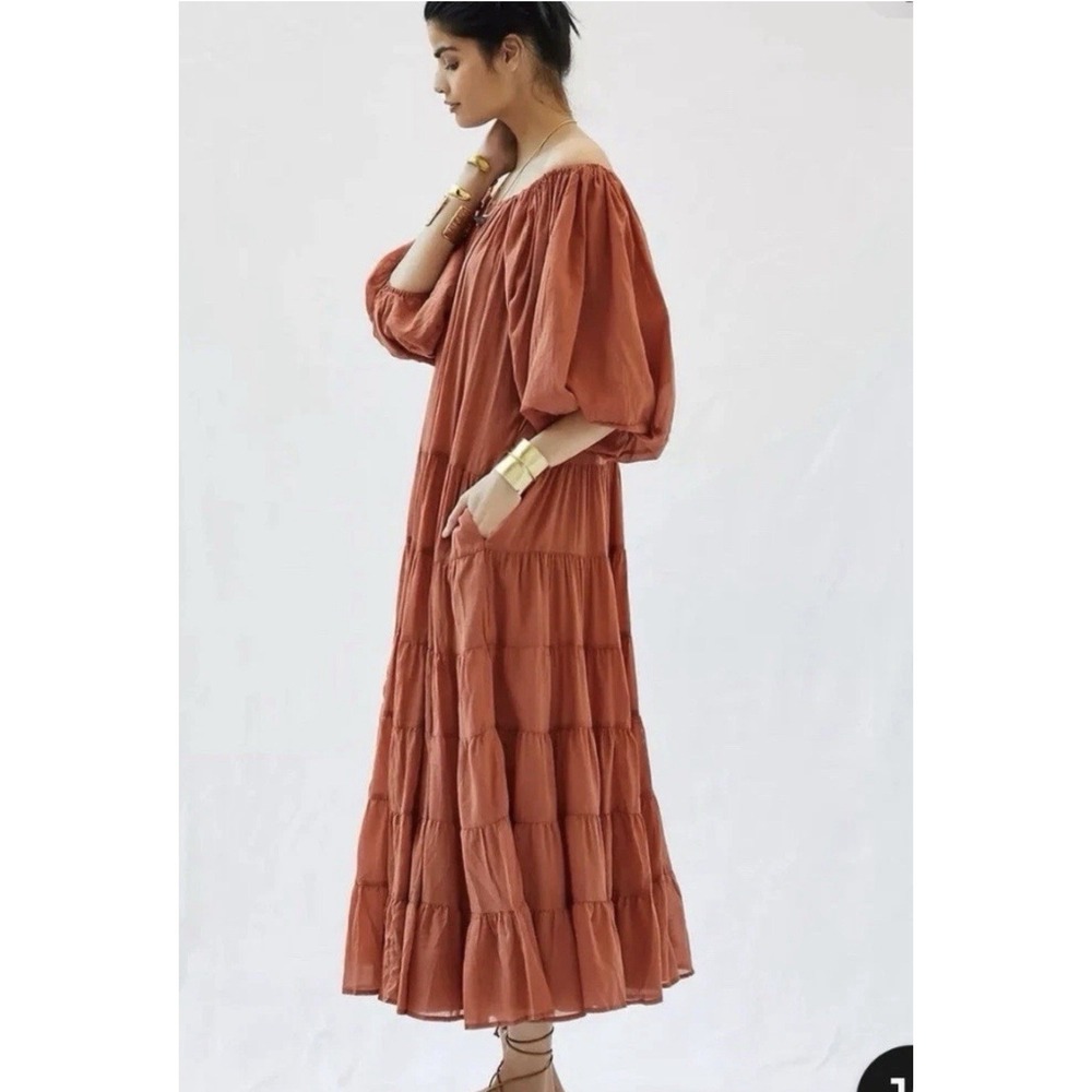 Erika Pena Brielle Maxi Dress Resort Luxury Size XS/S Rust Orange Tiered